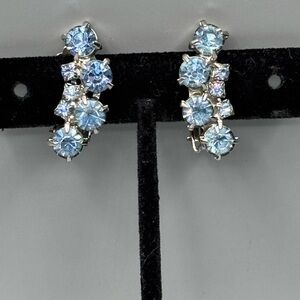 Vintage Bany Blue Rhinestone Crystal Earrings - Clipon JP120